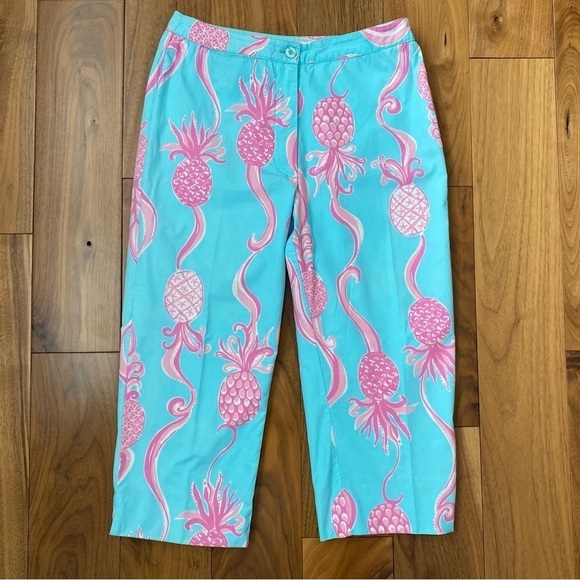 Vintage Lilly Pulitzer Cropped Pants Pink Blue Pineapple print Size 4 - Picture 14 of 16